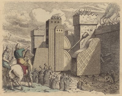 En assyrisk armé som belägrar en stad (färgad gravyr) av German School