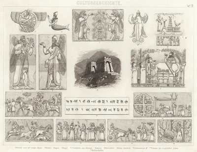 Forntida Assyrien. Illustration för Bilder-Atlas (gravyr) av German School