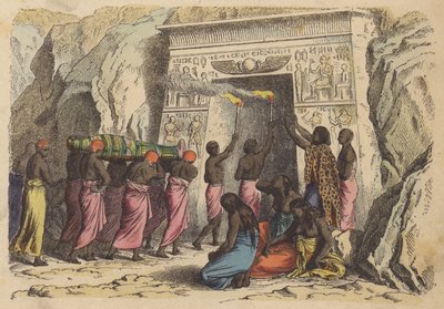 Forntida egyptisk begravning (färgad gravyr) av German School