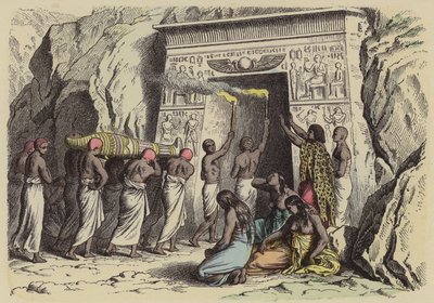 Forntida egyptisk begravning (färgad gravyr) av German School