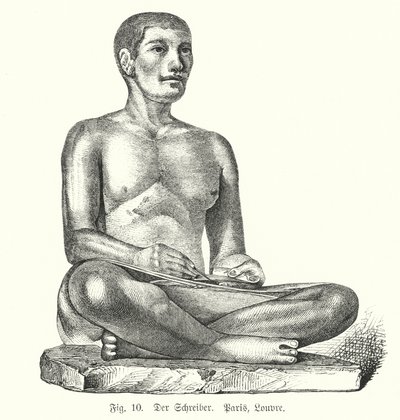 Forntida egyptisk figur av en sittande skrivare (gravyr) av German School