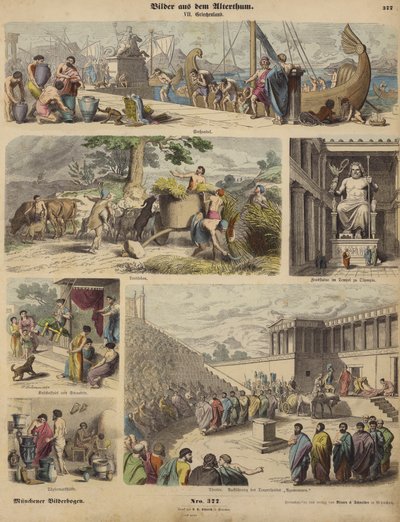 Antikens Grekland (färgad gravyr) av German School