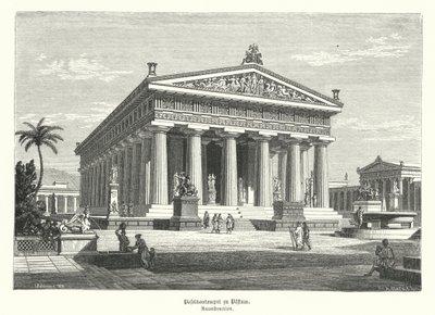 Det antika grekiska templet i Hera, Paestum, Italien, som tidigare felaktigt troddes ha varit tillägnat Poseidon (gravyr) av German School