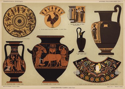 Forntida grekiska polykroma vaser (färg litho) av German School