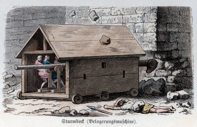 Antikens historia. Rom. Krigsmaskiner, murbräcka ... (gravyr) av German School