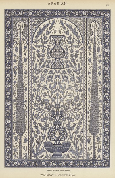 Arabian, Wainscot i glaserad lera (färg litho) av German School