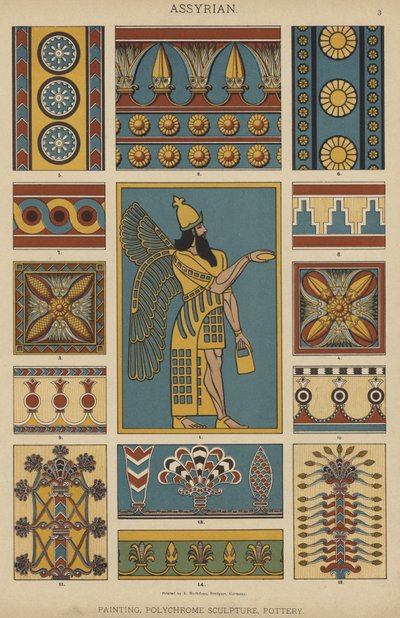 Assyriska, Målning, Polykrom Skulptur, Keramik (färg litho) av German School