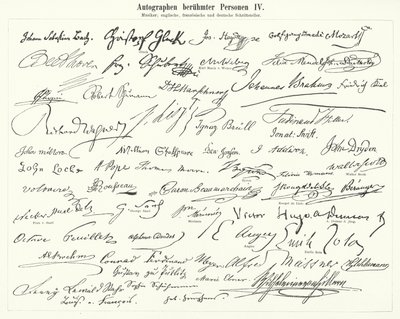 Autografer av kända personer: kompositörer, musiker och engelska, franska och tyska författare (gravyr) av German School