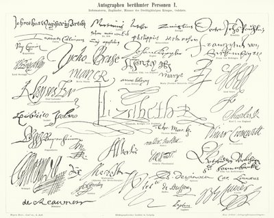 Autografer av kända personer: framstående figurer från den protestantiska reformationen, Storbritannien, trettioåriga kriget och vetenskapsmän (gravyr) av German School