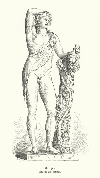 Bacchus, romersk vingud (gravyr) av German School