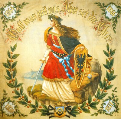Banderoll med bilden av Germania, symbol för ett enat Tyskland, ca 1918 (tryck) av German School