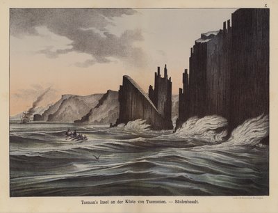 Basaltkolonner på Tasman Island, Tasmanien, Australien (färg litho) av German School