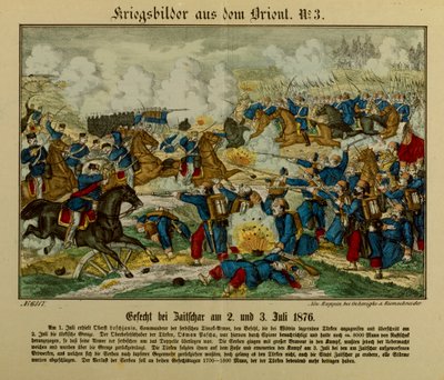 Slaget vid Zajecar, 2-3 juli 1876, under det första serbo-osmanska kriget (1876-77), Neuruppiner Bilderbogen, 1876 av German School