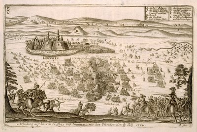 Slaget nära staden Levice 1664, illustration från en bok om de osmanska kampanjerna i Europa, graverad av Paul Furst (ca 1605-66) av German School