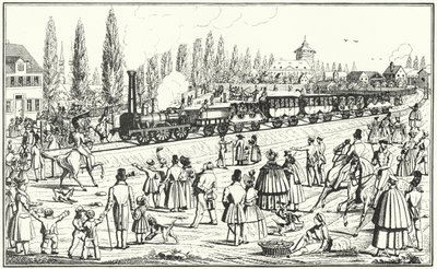 Bavarian Ludwig Railway mellan Nürnberg och Furth (gravyr) av German School