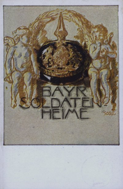 Hjälm för bayersk soldat (färglitografi) av German School