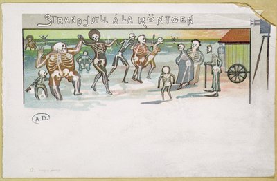 Strandidyll i Rontgenstil, tecknad film om röntgenstrålar, c.1896-99 (färgstick) av German School