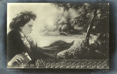 Beethovens Piano Sonata No 14 (Moonlight Sonata) (litho) av German School