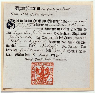 Faktureringskupong, 1759 (tryck och penna och bläck) av German School