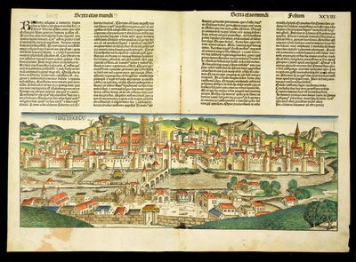 Fågelperspektiv över Ratisbon, från Nürnbergkrönikan av Hartmann Schedel (1440-1514) 1493 av German School