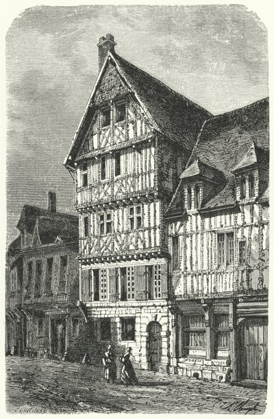 Den franske dramatikern Pierre Corneilles födelseplats i Rouen (gravyr) av German School