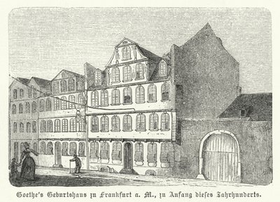 Den tyske författaren Johann Wolfgang von Goethes födelseplats, Frankfurt-am-Main, tidigt 1800-tal (gravyr) av German School