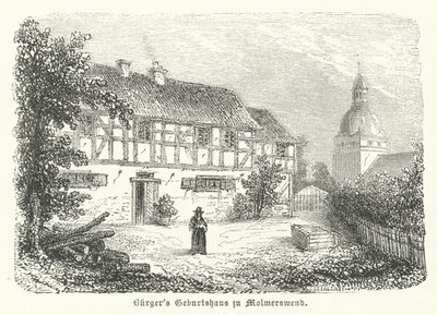 Födelseplats för den tyske poeten Gottfried August Buerger, Molmerswende (gravyr) av German School