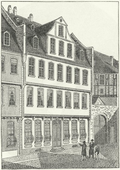Den tyska författaren och statsmannen Johann Wolfgang von Goethes födelseplats, Frankfurt, Tyskland (gravyr) av German School