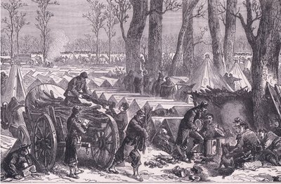Bivack av General Du Croys trupper i skogen i Vincennes, Cassells History of the War between France and Germany publicerad av Cassell and Company Limited, c.1890 (litho) av German School