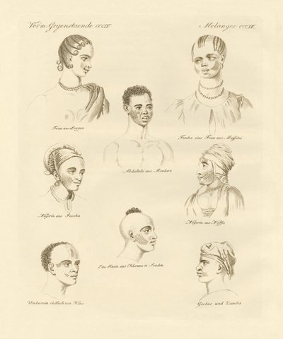 Blacks stam mitt i Afrika (färgad gravyr) av German School