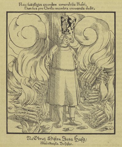 Den böhmiske kristna reformatorn Jan Hus bränns på bål, Konstanz, 6 juli 1415 av German School