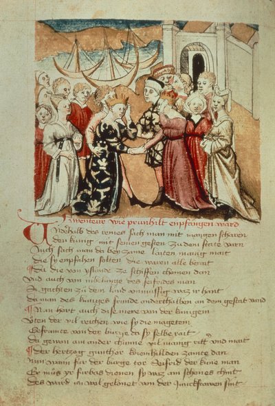 Brunhild kommer in i maskar; Kriemhild kommer Brunhild och Gunther, från 