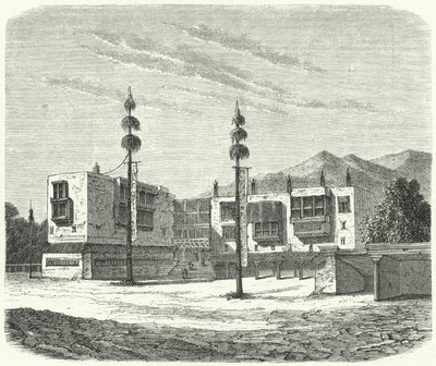 Buddhistiskt kloster i Tibet (gravyr) av German School