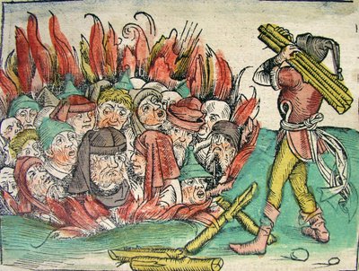 Burning of the Jews, publicerad i Nuremberg Chronicle, 1493 av German School