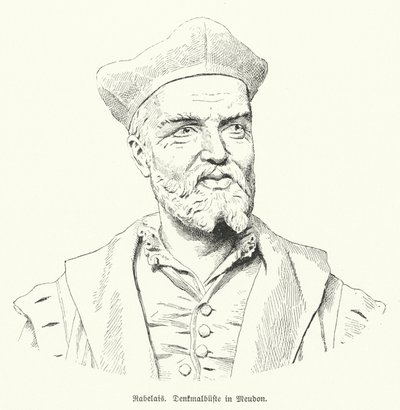 Byst av den franske författaren Francois Rabelais i Meudon, Frankrike (litho) av German School