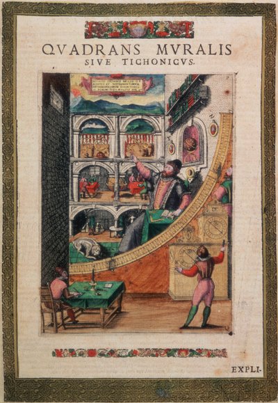 C.45.h.3 Astronomen Tycho Brahe, 40 år gammal, 1587, bland sina astronomiska instrument, från `Tychonis Brahe, Astronomi Instaurat Mechanica