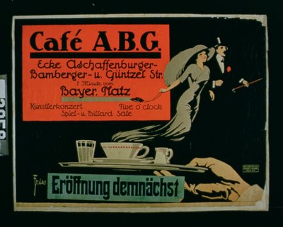 "Cafe ABG" (färglitografi) av German School