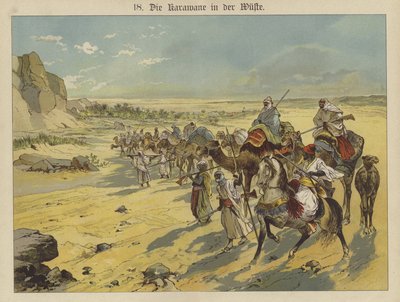 Karavan i den arabiska öknen (färg litho) av German School