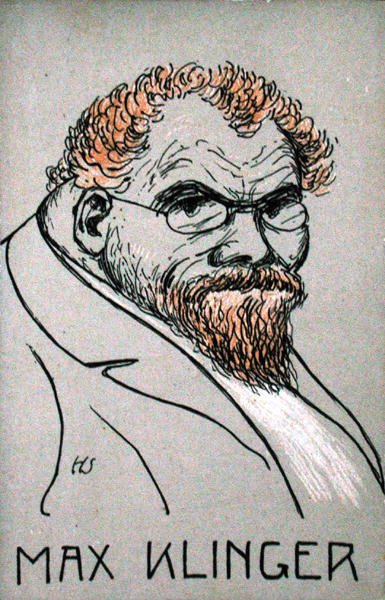 Karikatyr av Max Klinger (1857-1920) (lito i färg) av German School