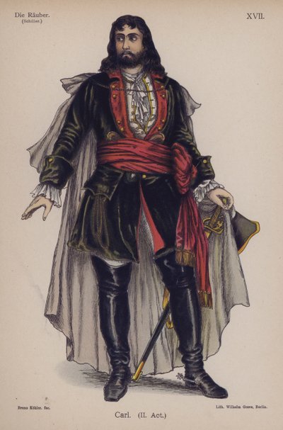 Carl, från Die Rauber (Rånarna) av Friedrich Schiller (färg litho) av German School