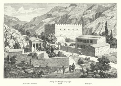Slott på vägen från Eleusis till Aten, antikens Grekland (gravyr) av German School