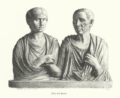 Cato och Porcia, antik romersk skulptur (gravyr) av German School