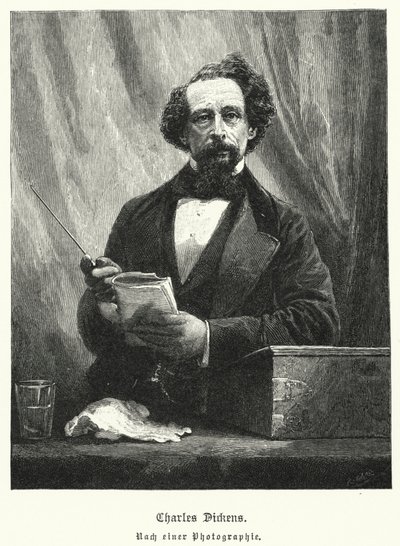 Charles Dickens, engelsk författare (litho) av German School