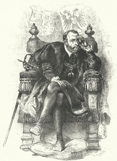 Karl V, helige romerske kejsare (gravyr) av German School