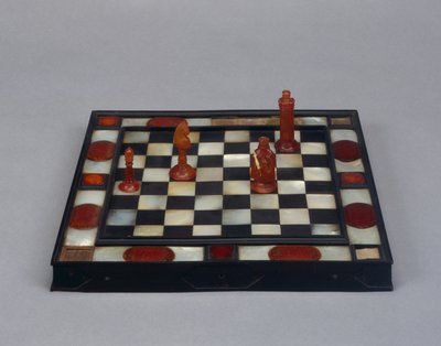 Schackbräde (ebenholts, pärlemor, bärnsten och trä) av German School