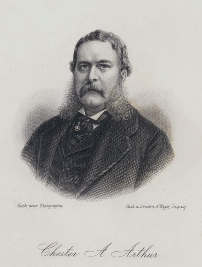 Chester A Arthur, amerikansk politiker och USA:s 21:e president (gravyr) av German School