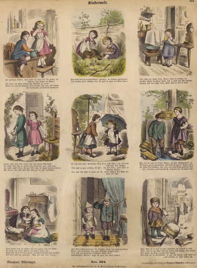 Barndom (färgad gravyr) av German School
