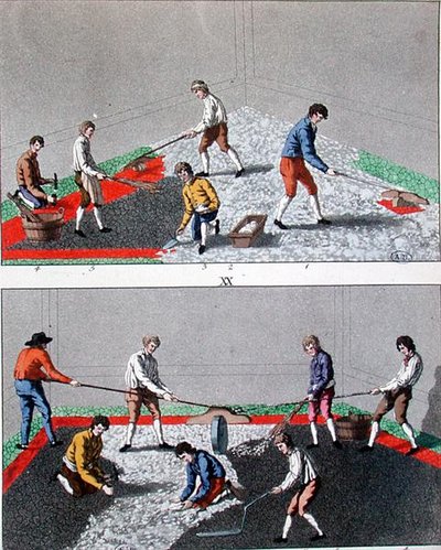 Barnstenläggning, ca 1810 (färg litho) av German School