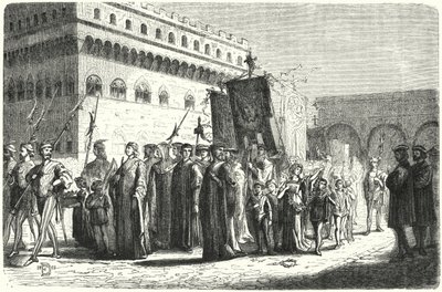 Barntåg i Florens under Girolamo Savonarolas styre (gravyr) av German School