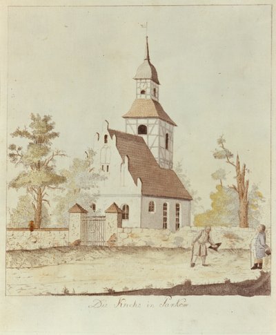 Kyrka i Pankow, Berlin (färgad etsning) av German School